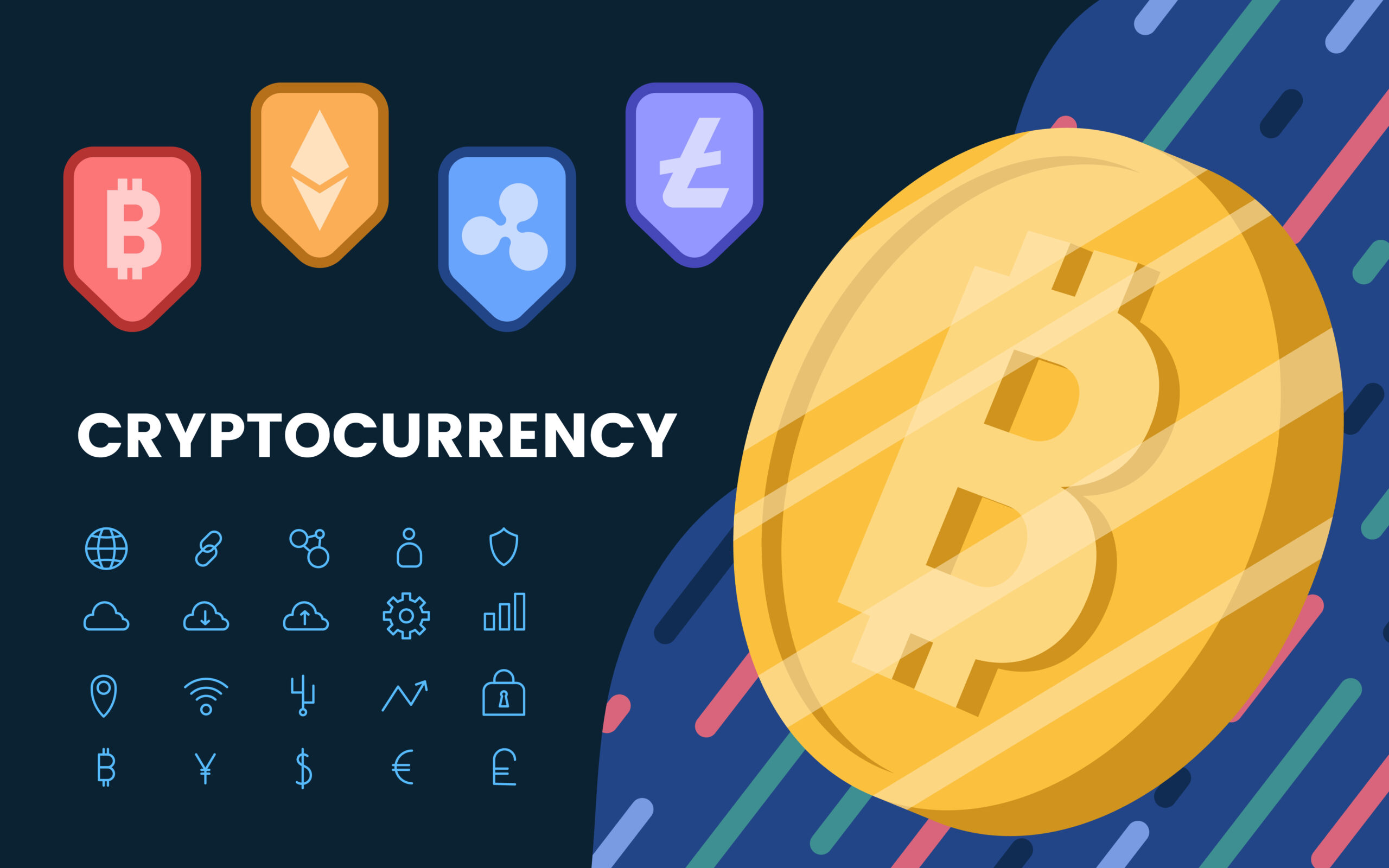 Group of cryptocurrencies electronic cash symbol vector