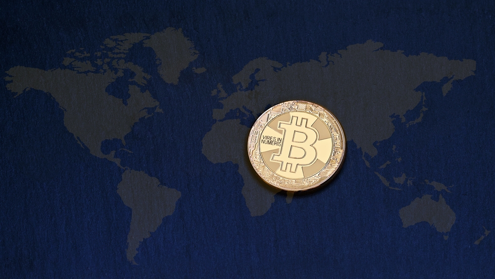 Bitcoin,Future,Digital,Gold,Virtual,Coin,Asset,On,World,Map